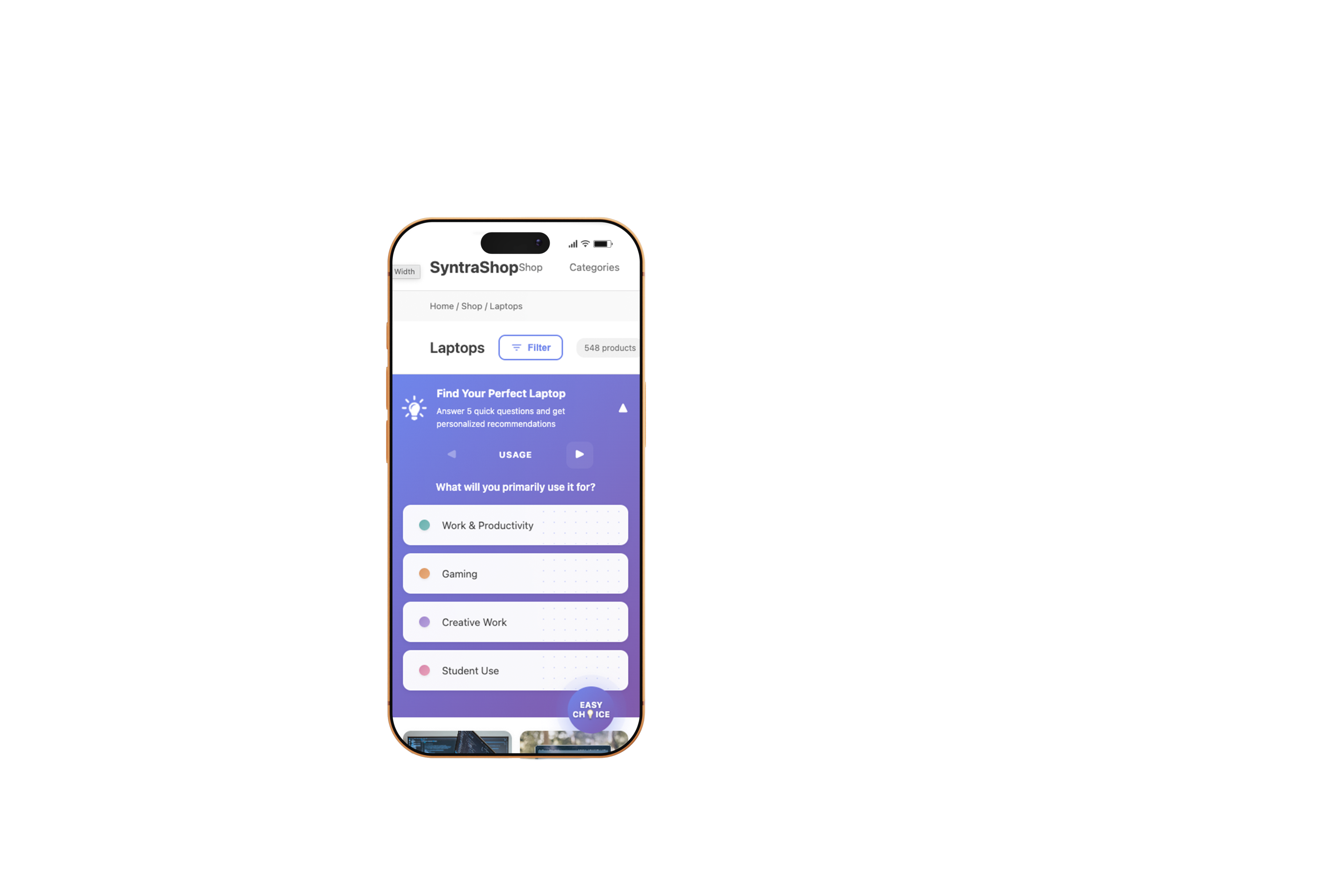 Virtual Consultant plugin demo showing product recommendations